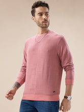 Men's Geometric Textured Round Neck Full Sleeve Regular Fit T-Shirt